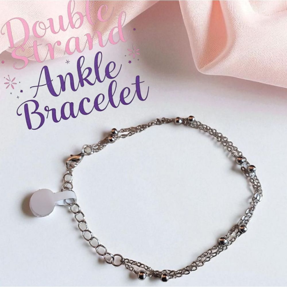 Double Strand Silver Tone Ankle Bracelet